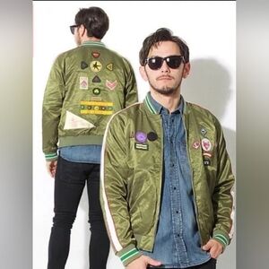 Diesel J-Fire Reversible Green Blue Embroidered Appliques Bomber Jacket  VG L